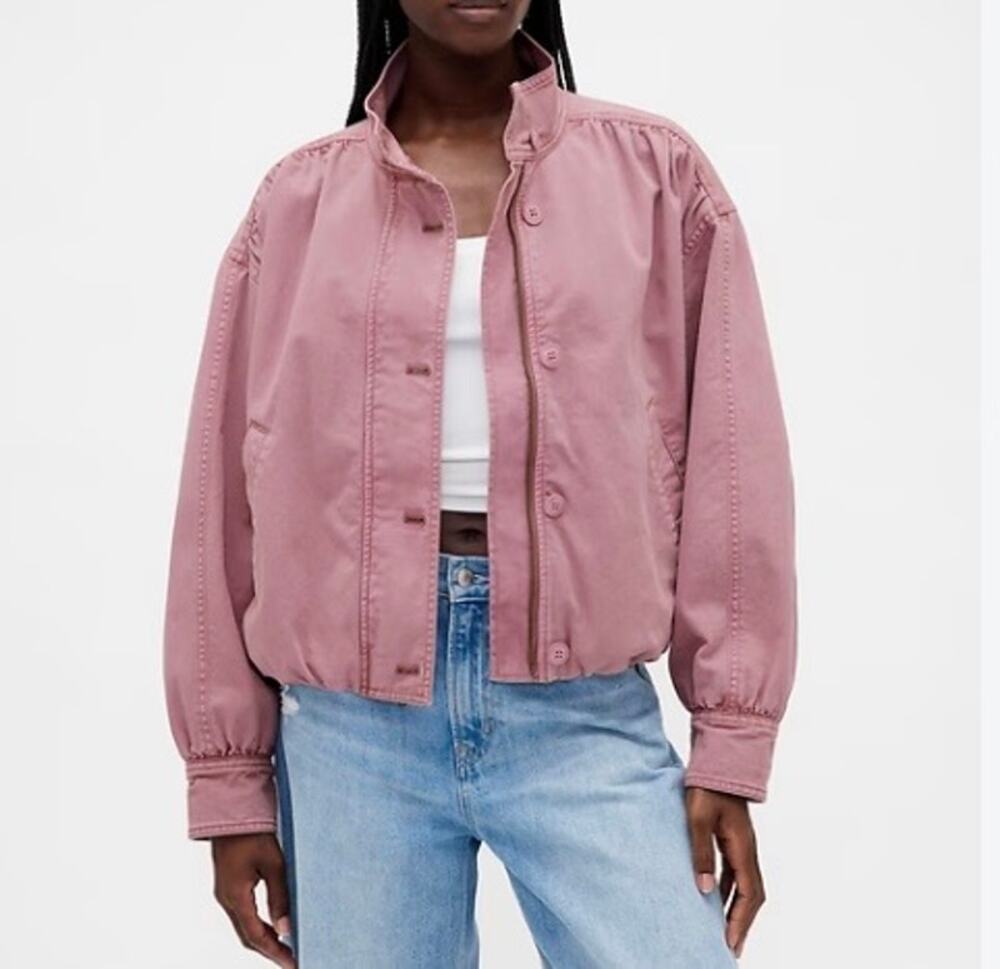 GAP Sz M Twill Bubble Jacket in Mauve Pink Wash Y2K Twee Fall Transitional